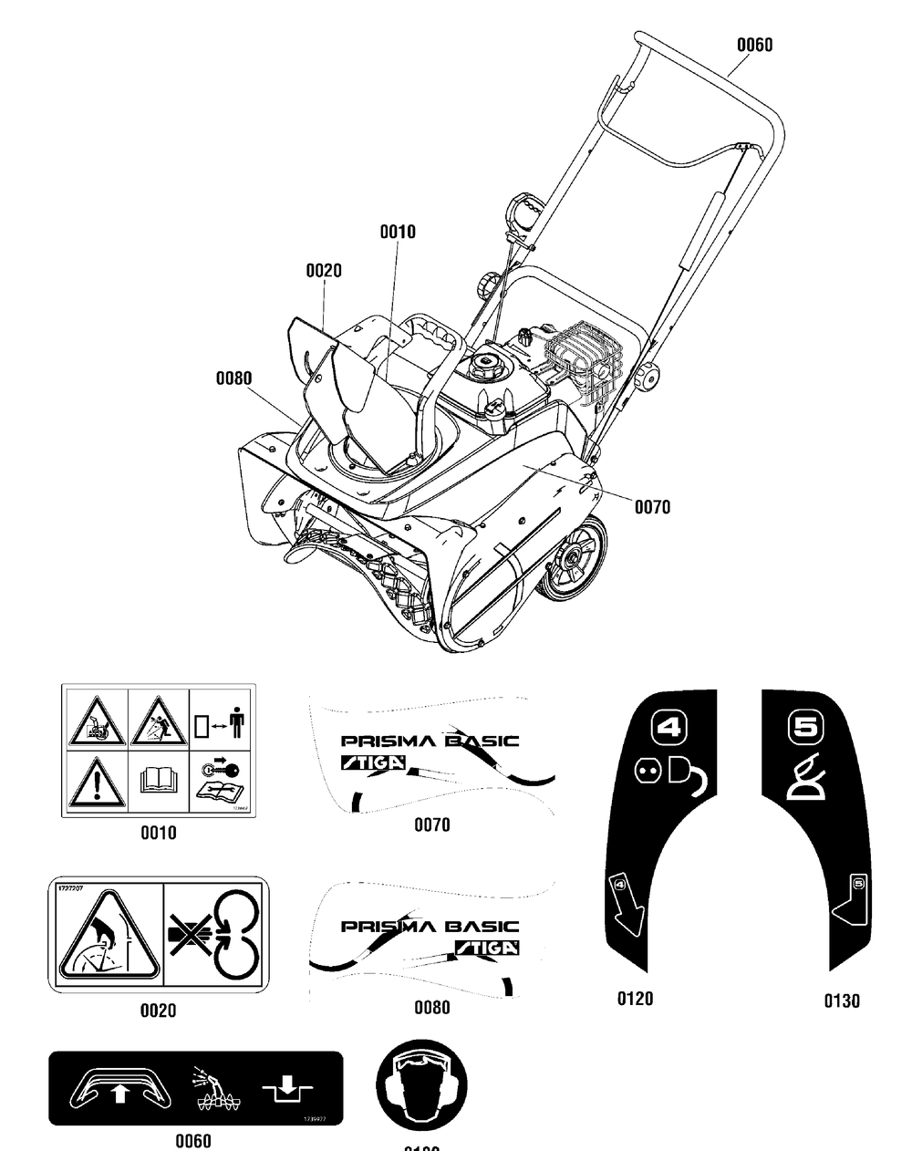 Decals Group Diagram and Parts List for 1696307-01-18-2815-31 2013 Briggs and Stratton Snow Blower